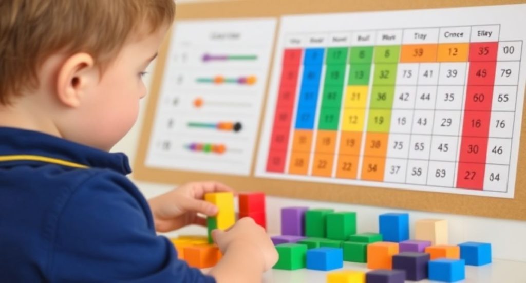 child using counting blocks